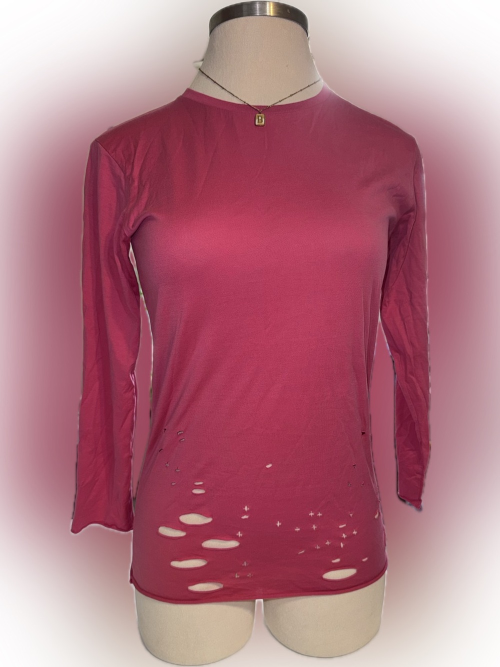Diesel Rose‎ Pink Long-Sleeve Distressed Long Sleeve Top size Large